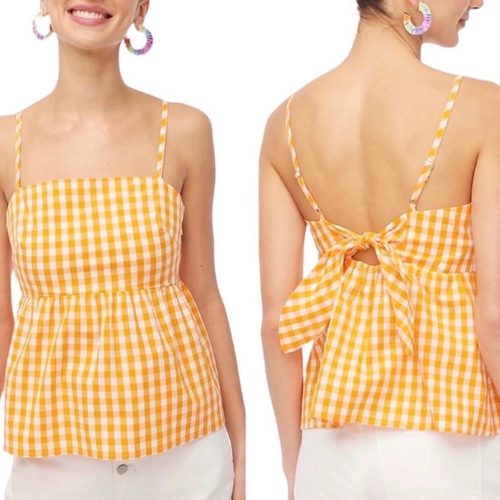 J.Crew Tie-back Strappy Top Women's 10 Orange Gingham Plaid Preppy Cottagecore